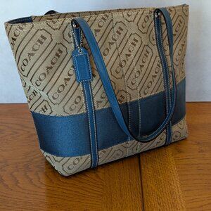 Coach Lozenge Signature Satchel in Kahki & Blue